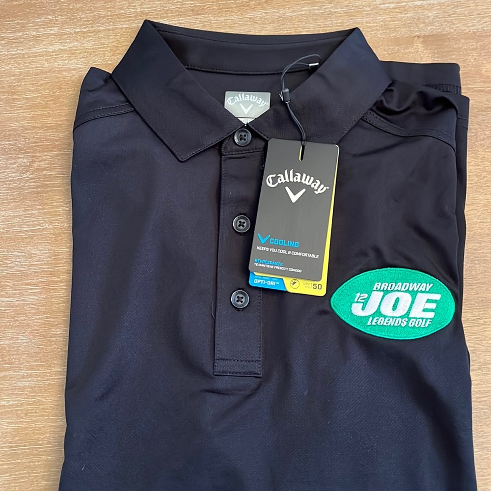 Callaway “Broadway Joe” black golf polo shirt large. Legends Golf. JOE NAMATH.